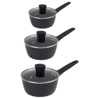 Image of Russell Hobbs COMBO 9104 Verde Thermocollar Saucepan Set 16/18/20cm Healthy Ceramic Non Stick Coating, PFAS Free, Recycled Aluminium Body, Induction Cooking Pots, Temperature Indicator Cookware