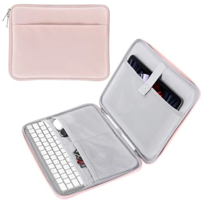 Image of MoKo 9 11 inch Tablet Sleeve, Protective Carrying Bag with Two Compartments Fits New iPad Air/Pro 2024, Air 5/4th 10.9, 9/8/7th 10.2, 10th Tab S8/S9 11, Pink