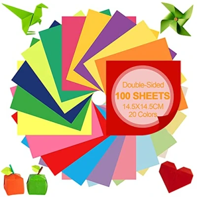 Image of Origami Paper, 100 Double Sided Bright Colors Handmade Paper 5.7&quot; (14.5 cm) Square Sheets Folding for Arts Crafts, Kids &amp; Grown ups, Beginners, School Teachers 20 Vivid