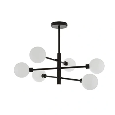 Image of LITECRAFT Supa Stick Semi Flush Ceiling 6 Light with White Glass Shades Black
