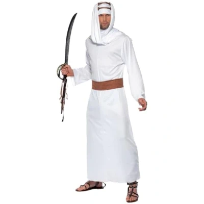 Image of Smiffys Lawrence of Arabia Costume, White with Gown, Headpiece &amp; Belt, Around The World Fancy Dress, Adult Dress Up Costumes