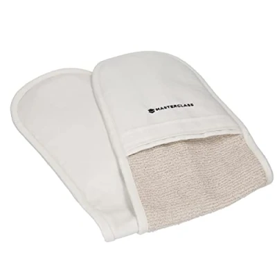 Image of MasterClass Deluxe Professional Oven Gloves, Heat Resistant and Double Sided Mitts, Heavy Duty Cotton, Non Slip Gloves for Cooking Baking, Cream