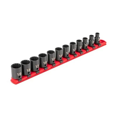 Image of TEKTON 3/8 Inch Drive 12 Point Impact Socket Set, Piece (8 19 mm) Rails SID91110