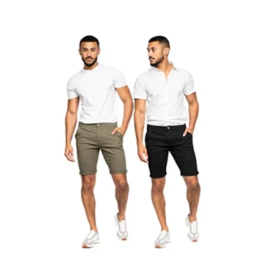Image of Crosshatch Mens Slim Fit Chino Cotton Summer Casual Shorts(W38 BLACK/KHAKI)