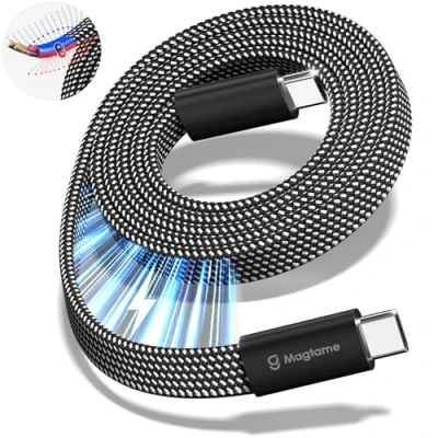 Image of Magtame USB C Cable, Flat 240W Magnetic to 1.5M 5A Nylon Braided Fast Charging Type Cable for iPhone 15/15 Pro/16 Pro Max Samsung Mac_Book, Original Design Patent Product