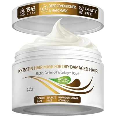 Image of Vitamins Hair Mask Conditioner Keratin Treatment Biotin Castor and Coconut Oil Deep Conditioning for Thin Fine Anti Frizz Moisturiser Curly Straight Dry Damaged &amp; Frizzy