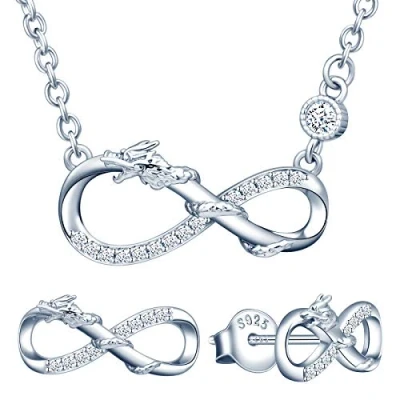 Image of Yumilok Infinity Dragon Jewelry Set, 925 Sterling Silver Earrings Necklace for Women