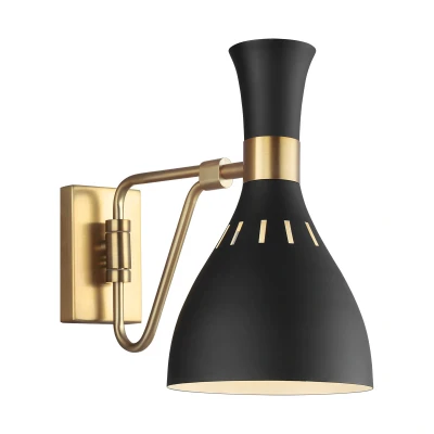 Image of Joan 1 Light Dome Wall Light, Midnight Black, Burnished Brass, E27