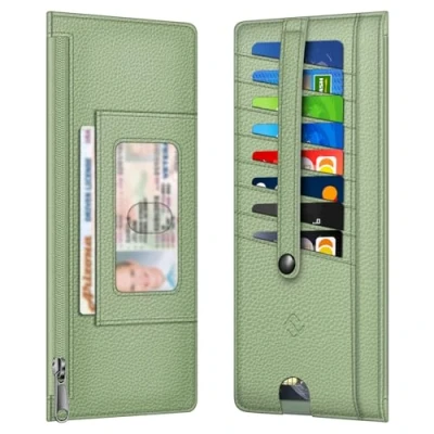 Image of FINTIE Slim Credit Card Wallet Holder Change Pouch, RFID Blocking Business Cards Cases with Zipper Pocket for Cash, Coin, Receipt, ID Card, Sage Green, Fashion