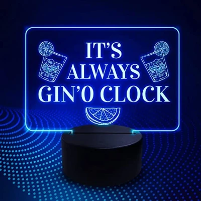 Image of Red Ocean Gin Signs And Plaques O CLOCK Sign Neon Funny Alcohol Home Bar Party Gift