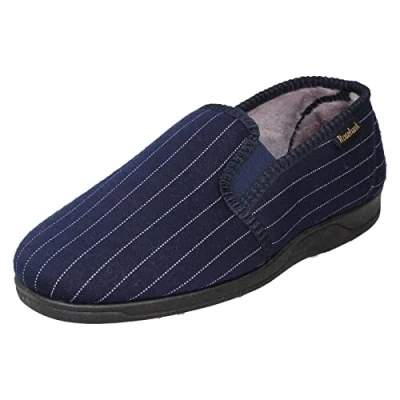 Image of Mens Rosebank Slip On Twin Gusset Full Slippers Paul Navy Textile UK Size 10 EU 44 US 11