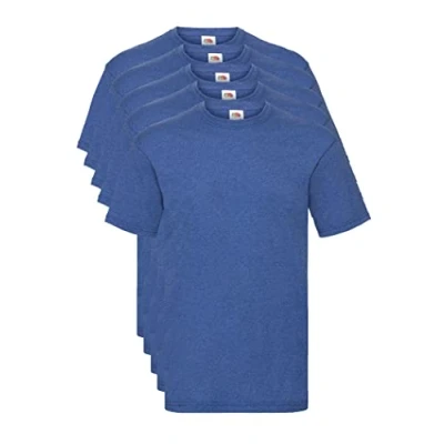 Image of Fruit of the Loom Men&#039;s Valueweight 5 Pack T Shirt, Blue (Retro Heather Royal R6), X Large Manufacturer Size L UK