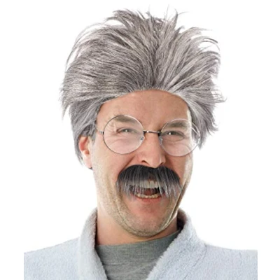 Image of Balinco Set Classic Style with Gray Wig, Mustache, and Round Glasses Carnival, Party, Costume Accessory