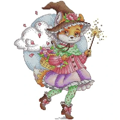Image of Awesocrafts Cross Stitch Stamped Kits Fox Fairy Easy Patterns Stitching Embroidery Needlework Kit Supplies (Fairy)