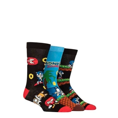 Image of Mens 3 Pair Sonic the Hedgehog Game Play Cotton Socks Assorted 12 14