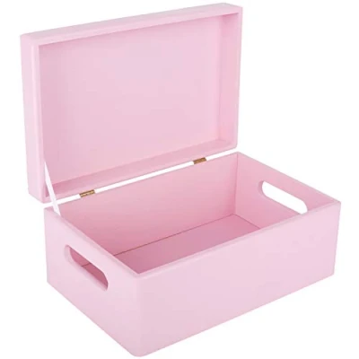 Image of Creative Deco Large Pink Wooden Storage Box 30 x 20 x14 cm (+/ 1 cm) with Hinged Lid &amp; Handles Gift for Christmas Xmas Kitchen Wood Keepsake Memory Craft Chest