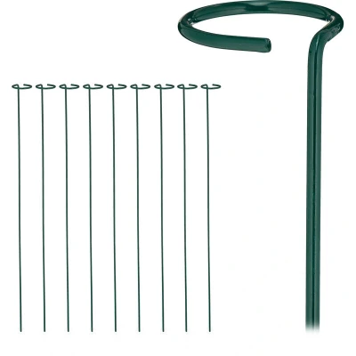 Image of Relaxdays 10x Plant Supports, Metal Sticks with Ring, Home &amp; Garden, Flower Climbing Aid, 80cm Long, Dark Green, Steel