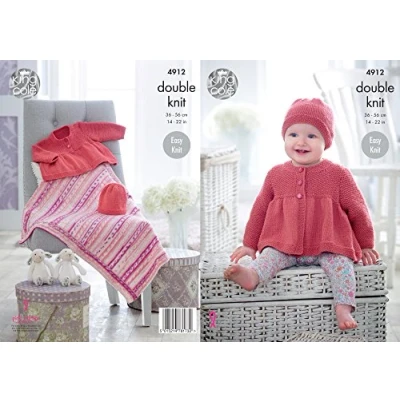 Image of King Cole 4912 Knitting Pattern Baby Easy Knit Jacket Hat &amp; Blanket in Cherish Cherished DK