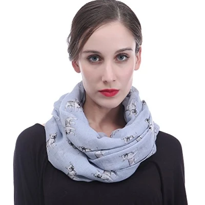 Image of Lina &amp; Lily French Bulldog Dog Print Women&#039;s Infinity Scarf Snood Lightweight (Light Blue)
