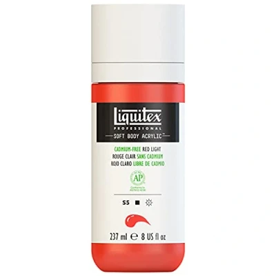 Image of Liquitex 1923893 Professional Acrylic Paint Soft Body Artist in Creamy Opaque Consistency, High Pigmentation, Lightfast and Ageing Resistant, 237 ml Bottle Cadmium free Red Light
