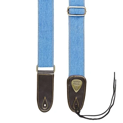 Image of Spartan Music Leather &amp; Cotton Adjustable Guitar Strap 1.5m For Acoustic/Electric/Bass (Blue)