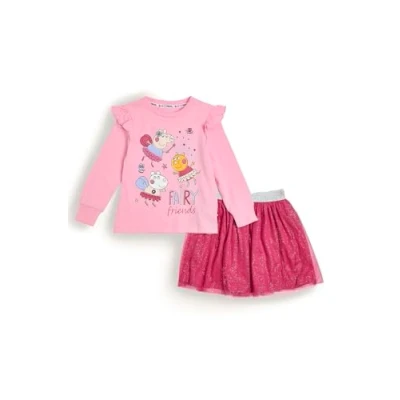 Image of Peppa Pig Girls Tutu Set Pink Top with Fairy Friends Print and Tulle Skirt Comfortable Cotton Blend Outfit (Ages 1 5) (V9_0318, 2 3Y)