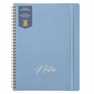 Image of Busy B Spiral Notebook in Blue with Lined Pages, Undated Month Planners, Stickers and Pocket