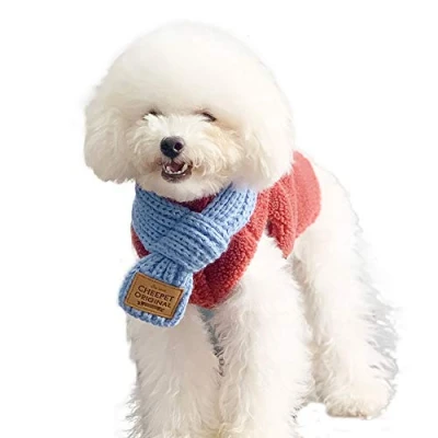 Image of Pets Warm Scarf Dog Pet Knitting Bib Teddy Puppy Autumn Small Bandana Cat Winter Bandanas Holiday Decoration (M, Blue)