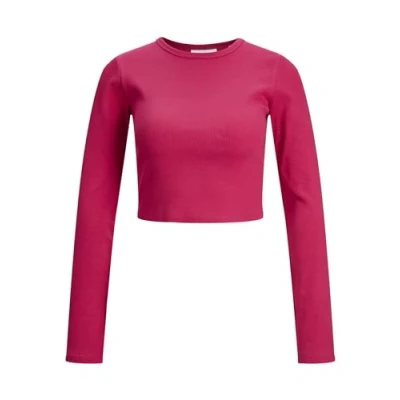 Image of JJXX Women&#039;s Jxfeline Str Ls Rib Tee JRS Noos Top, Cerise, Large