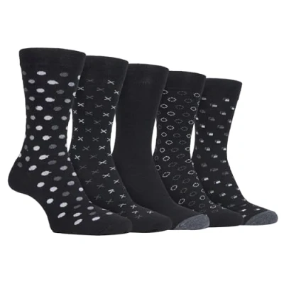 Image of Farah 5 Pack Mens Thin Breathable Classic Patterned Soft Top Office Cotton Dress Socks (6 11 uk, CS192BLKCHA (Polka Dot))