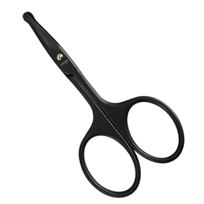 Image of LIVINGO 9CM Premium Nose Hair Scissors, Curved Safety Blades with Rounded Tip for Trimming Small Details Facial Hair, Ear Eyebrow (Black)