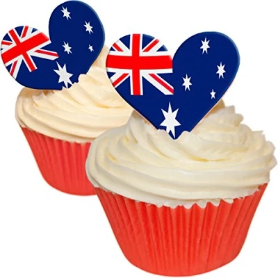 Image of Pack of 24 Edible Wafer Decorations pre Cut Australian Flag Heart Toppers 201 372 by CDA Products