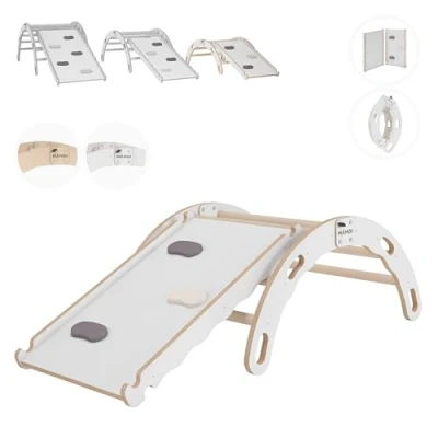 Image of MAMOI® Montessori Climbing Arch with Slide, Triangle, Baby Climbing, Wooden Frame, for Children, Slide Board Playground, Indoor Frame from 1 Year 2/3 Years