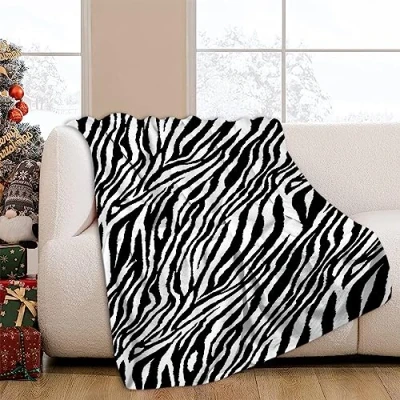 Image of JOOCAR Zebra Print Throw Blanket Black and White Cozy Soft Lightweight Flannel Plush Blankets for Bed Couch Living Room Sofa Chair,60x80 Inch