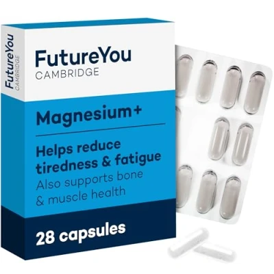 Image of Magnesium+ 575mg Supplement 28 High Strength Magnesium Capsules Lactate &amp; Vitamin B6 Health Supplements to Reduce Tiredness Support Bone by FutureYou Cambridge