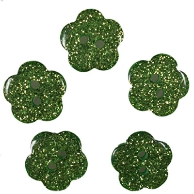 Image of Colour Glitter Flower Shape Buttons 10mm Pack of 5 (Green)