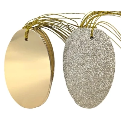Image of 20 Luxury Gold Oval Christmas Gift Tags, Glitter and Foil Design Eco Packaging