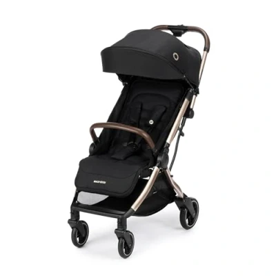 Image of Maxi Cosi Eva3 Pushchair, 0 4 Years, 22 kg, Baby Stroller, Light &amp; Compact Full Lie Flat Position, 3 Recline Positions, Automatic One Hand Fold, Carry Strap, Essential Black Champagne