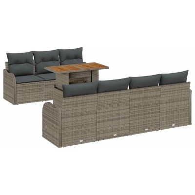 Image of vidaXL 8 Piece Garden Sofa Set with Cushions Grey Poly Rattan Acacia