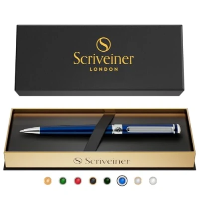Image of Scriveiner Ballpoint Pen London Stunning with 24K Gold Finish, Schmidt Black Refill, Best Ball Gift Set for Men &amp; Women ( , Midnight Blue Chrome)