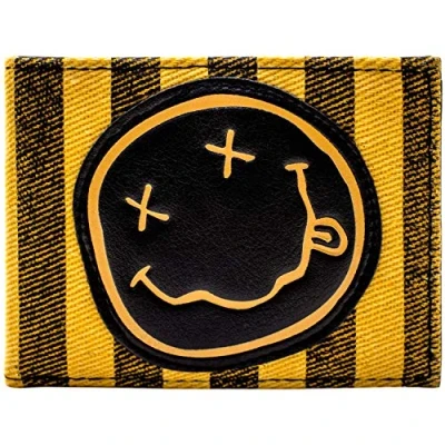 Image of Nirvana Nevermind Grunge Smiley Rock Band Emblem Wallet Bi Fold ID &amp; Card Holder, Orange