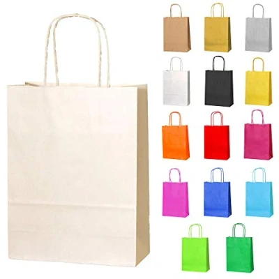 Image of Thepaperbagstore 25 Cream Paper Party Bags With Handles Colourful Gift for Kids and Adults Parties, Birthdays, Weddings, Baby Showers, Hen Parties Sweets 18x22x8cm