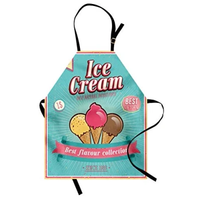 Image of ABAKUHAUS Ice Cream Apron, Words Toppings, Unisex Kitchen Bib Apron with Adjustable Neck for Cooking Baking Gardening, Seafoam Pink