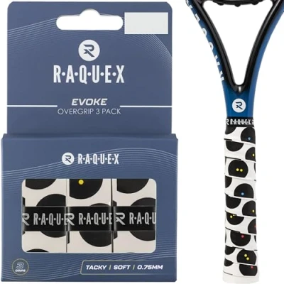 Image of Raquex Evoke Overgrip Tape 3 Pack Tennis Racket Grip Tapes (11 Designs) Racquet Anti Slip for Rackets, Badminton, Squash, Padel. Finishing Included (Squash)