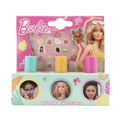 Image of Barbie Children&#039;s Nail varnish &amp; Stickers Gift Set Non Toxic Waterbase Polish Peelable