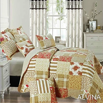Image of Patchwork Bedspread 1 Pillow Sham 2 Piece Set Size 180 cm x 240 (Single, Alvina)
