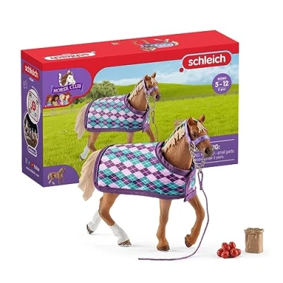 Image of SCHLEICH 42360n English Thoroughbred with blanket Horse Club Toy Playset for children aged 5 12 Years