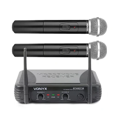 Image of Dual Channel VHF Wireless Radio Microphone System with Twin Vocal Microphones