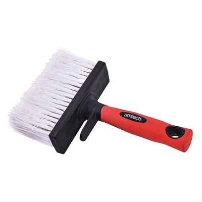 Image of Amtech Fence Paint Brush for Stains, Varnishes, Painting Wood, and More, Home Garden DIY, Effective Coverage, Comfortable Soft Grip Handle, Includes Clip Mess Free (5)