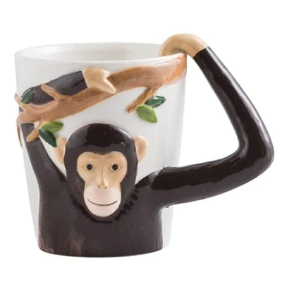 Image of ZPPLD 3D Monkey Mug,Coffee Mug,400ml Ceramics Coffee Cup,Stoneware Mugs,Tea Mugs,Porcelain Mug,Cappuccino Cups, (B)